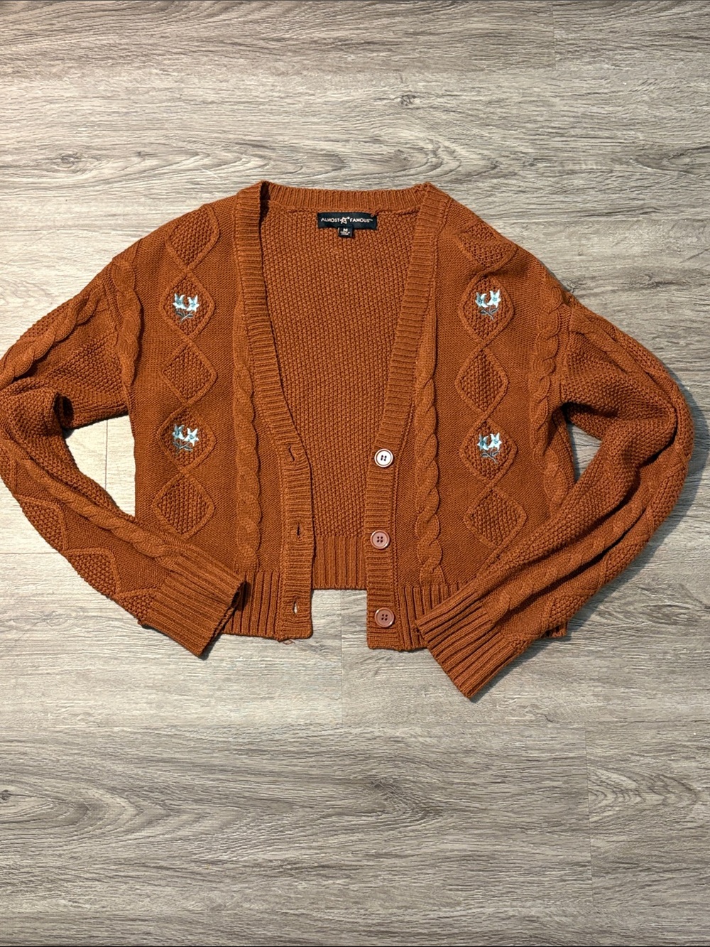 Almost Famous Rust Cable Knit Button-Up Cardigan